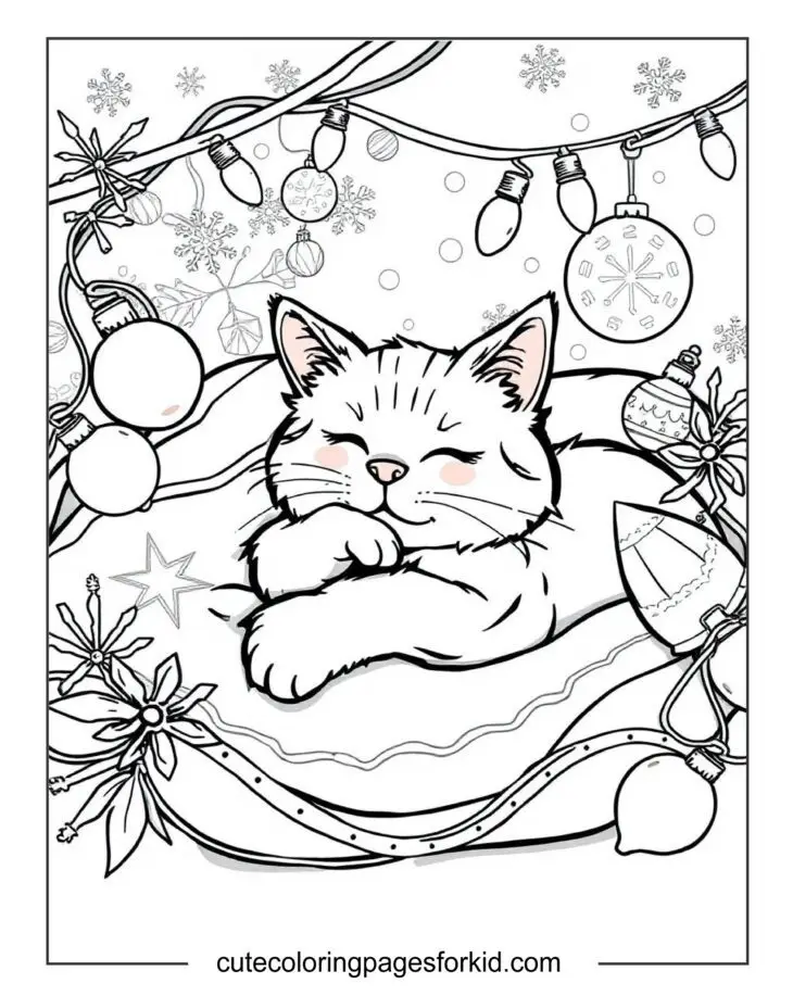 Christmas cat coloring page